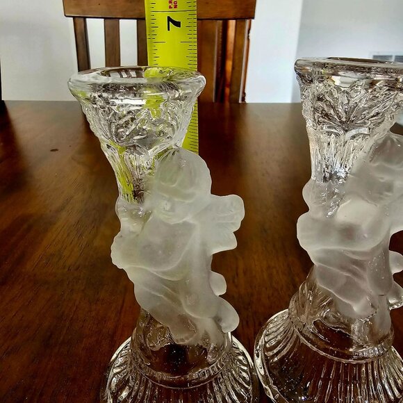 2 Victorian Glass Cherub Candle Holders Angel Candlesticks Set regency cottage - Picture 6 of 8